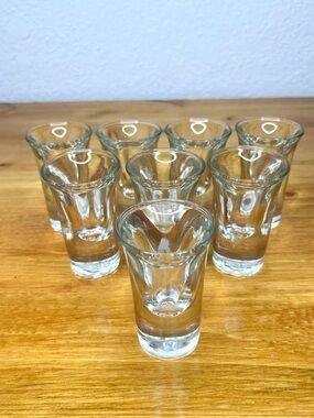 Vintage Double Shot Brunch Glasses Barware Tall Heavy Glass Bottom Set Of 8